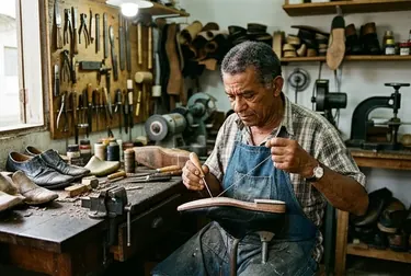 Sapateiro reformando um sapato social em Marituba.